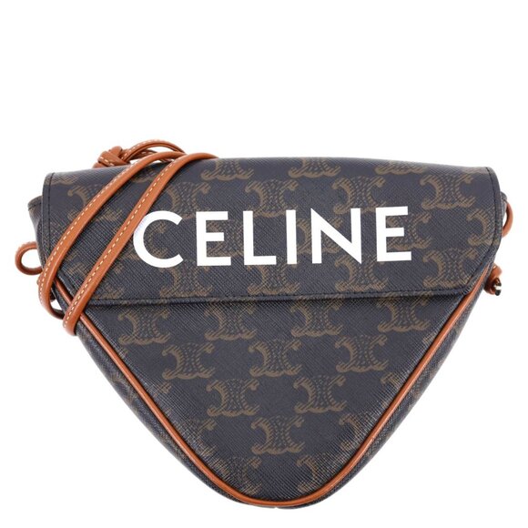 Celine  Triangle Triomphe Canvas Crossbody Bag Tan - Picture 1 of 14